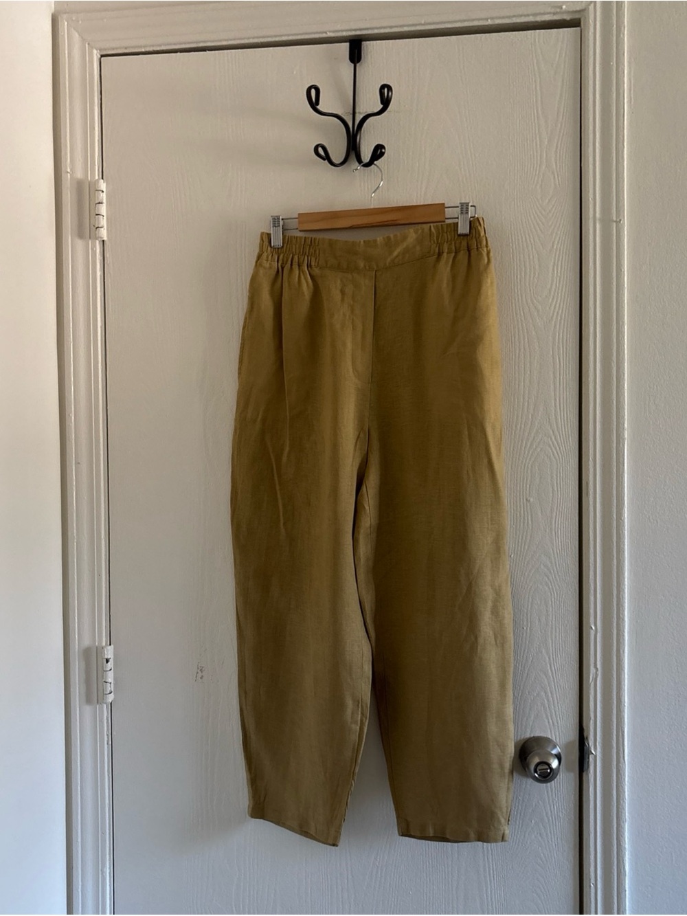 Zara 100% Linen Pull-On Pants Size M Camel Tan Pockets - Picture 2 of 8